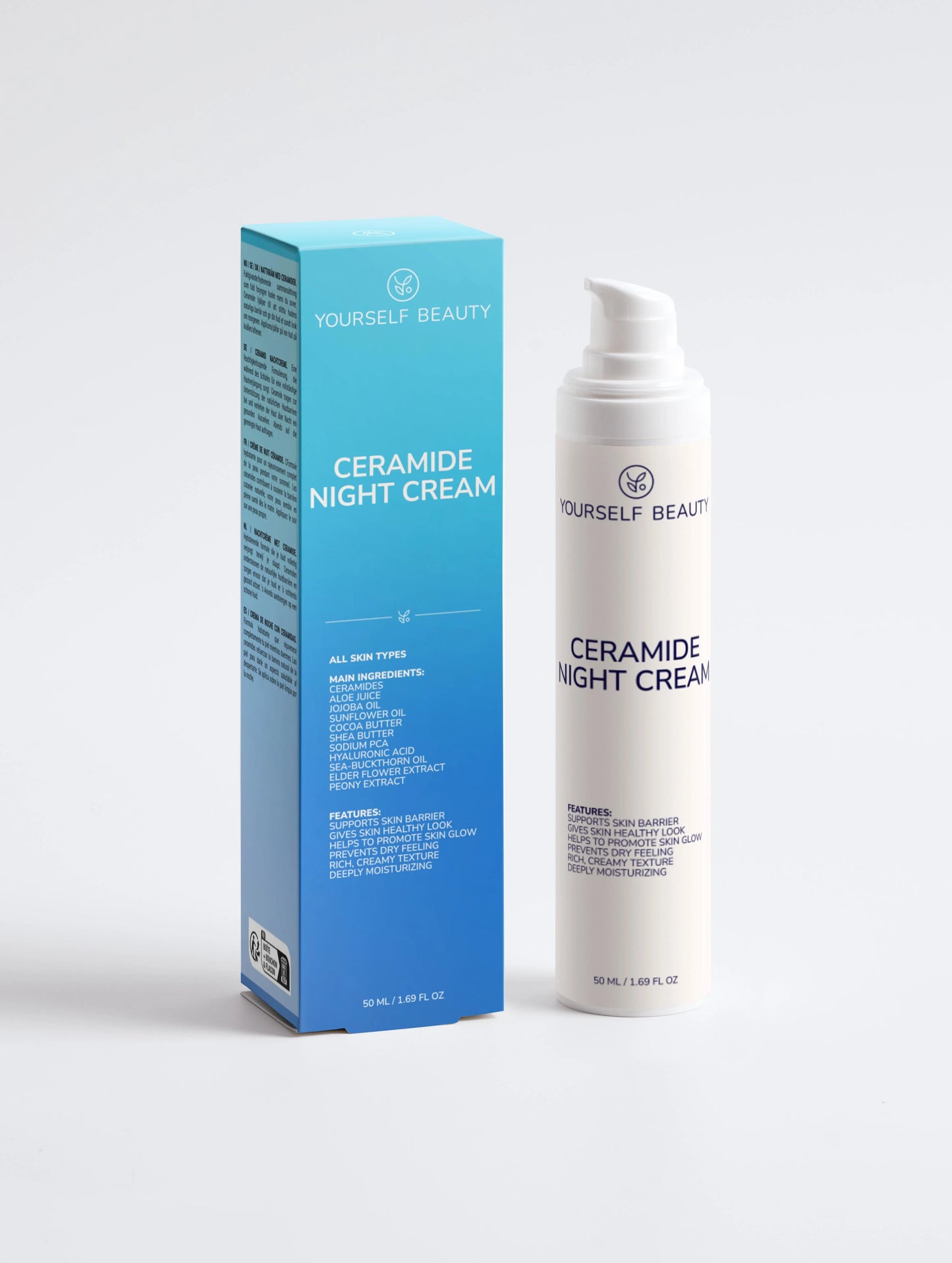 Yourself Beauty Ceramide night cream with packaging on a white background.