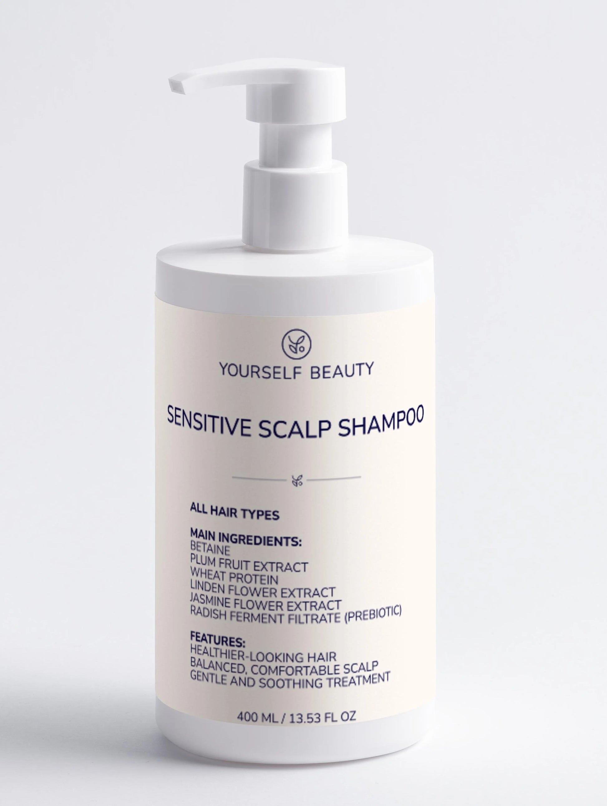 Yourself Beauty Sensitive Scalp Shampoo bottle with pump on a white background.