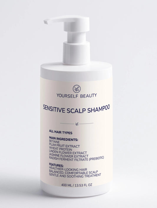 Yourself Beauty Sensitive Scalp Shampoo bottle with pump on a white background.