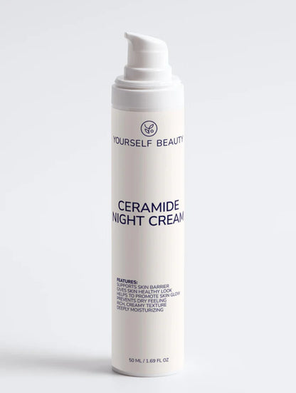 Yourself Beauty ceramide night cream bottle on a white background.
