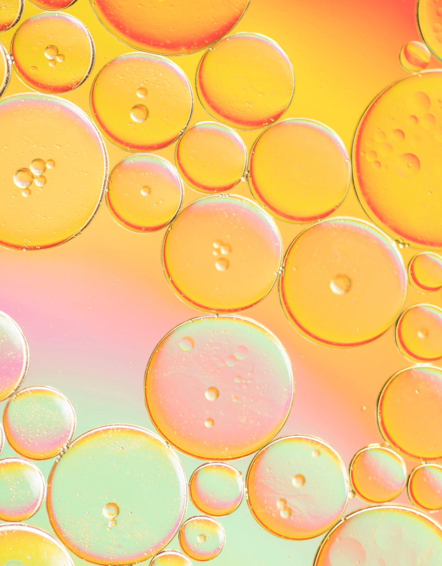 Close-up of colorful oil bubbles on a gradient background.