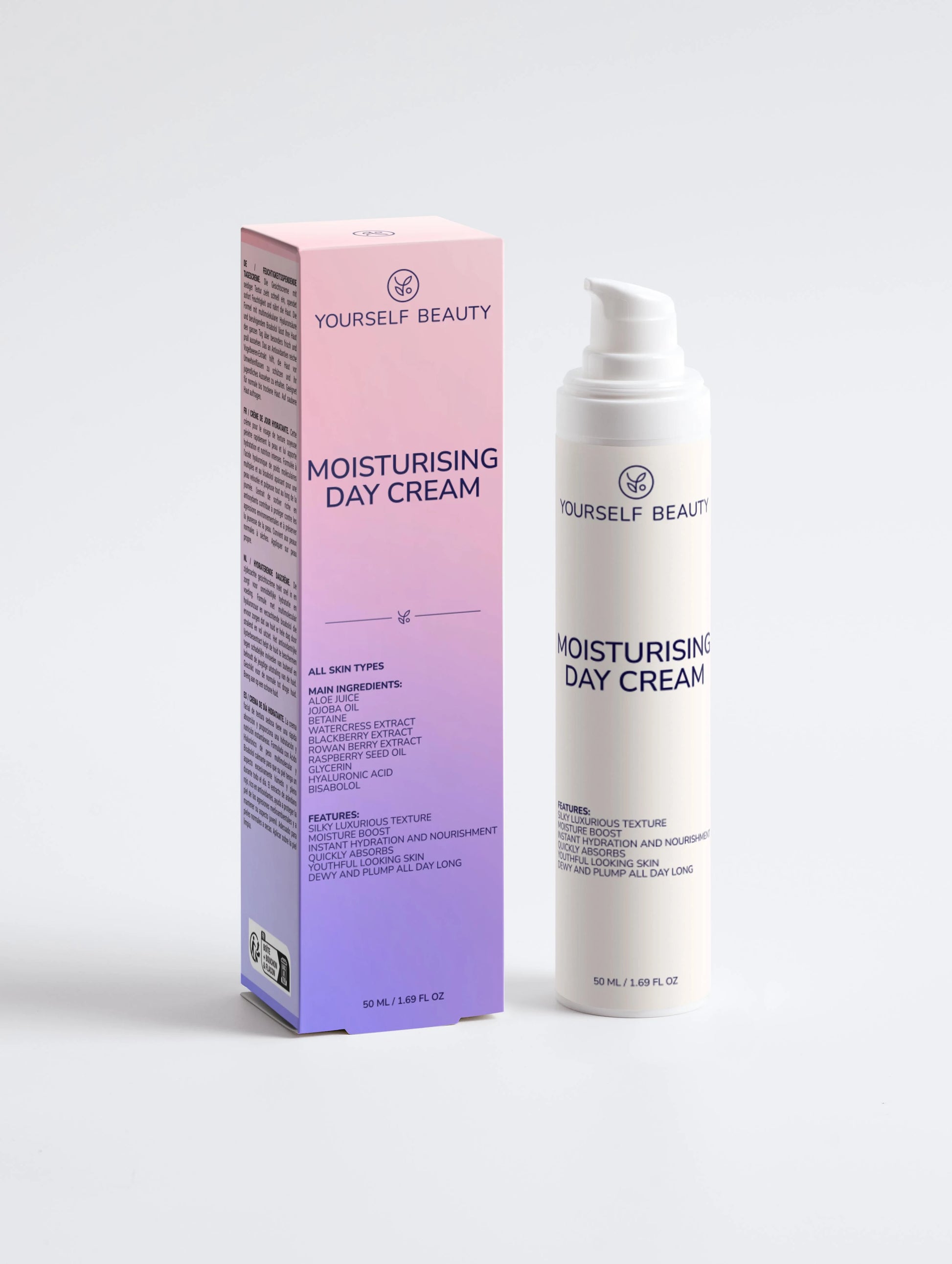 Yourself Beauty moisturizing day cream with packaging on a white background.