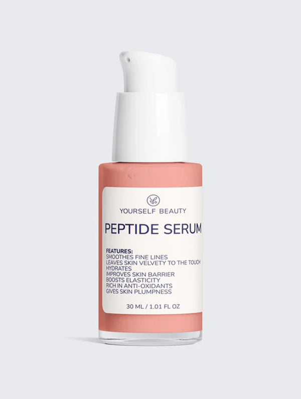 Yourself Beauty peptide serum bottle with white cap on a light gray background.