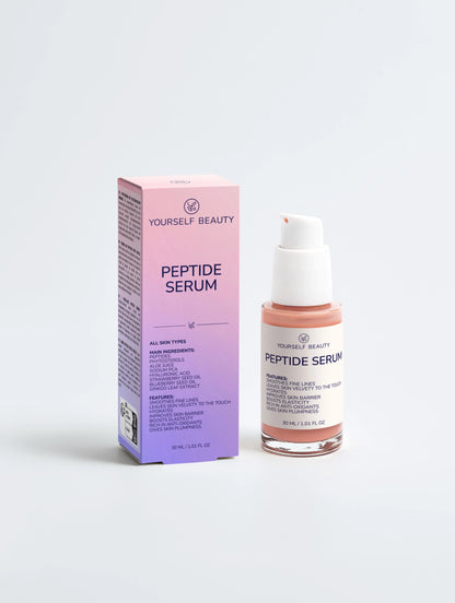 Yourself Beauty Peptide serum bottle and packaging on a light gray background.